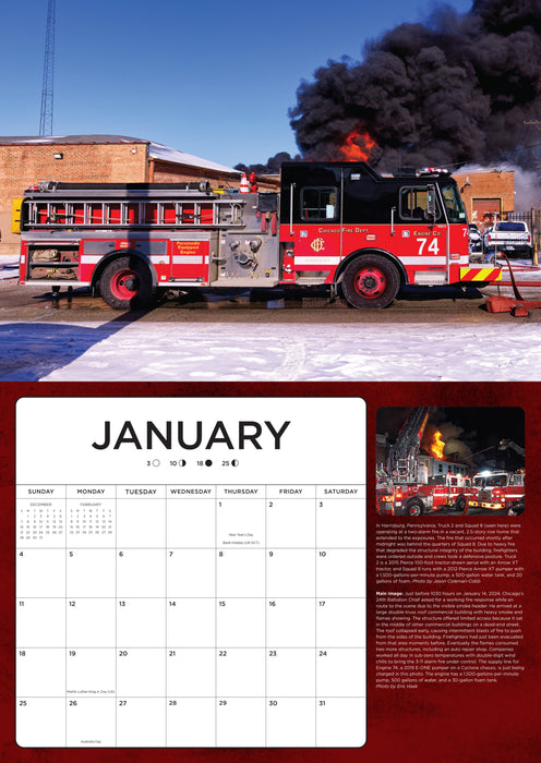 Fire Trucks in Action 2026 Large Wall Calendar