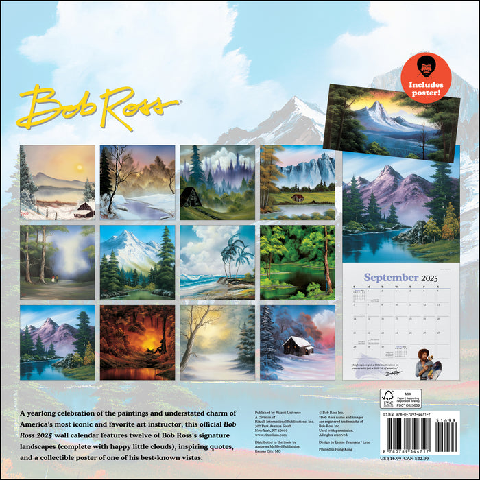 2025 Bob Ross Wall Calendar