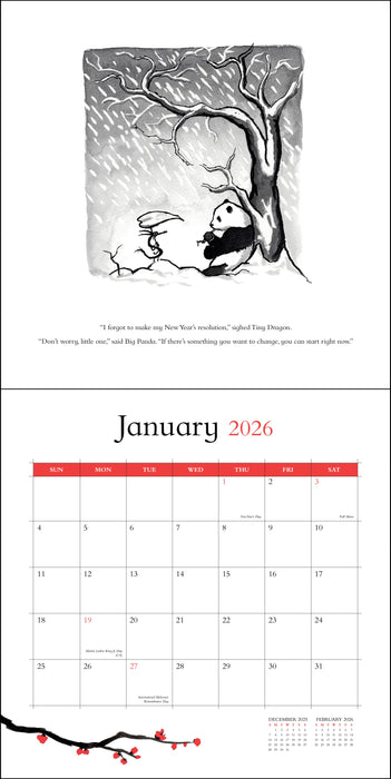 Big Panda and Tiny Dragon 2026 Square Wall Calendar