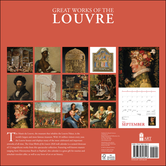 Great Works of the Louvre 2026 Square Wall Calendar