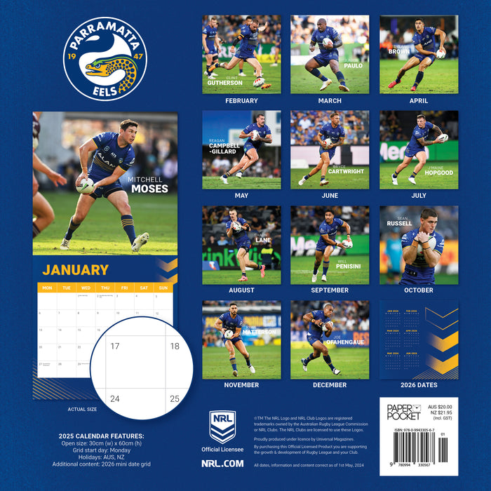 2025 NRL Parramatta Eels Wall Calendar