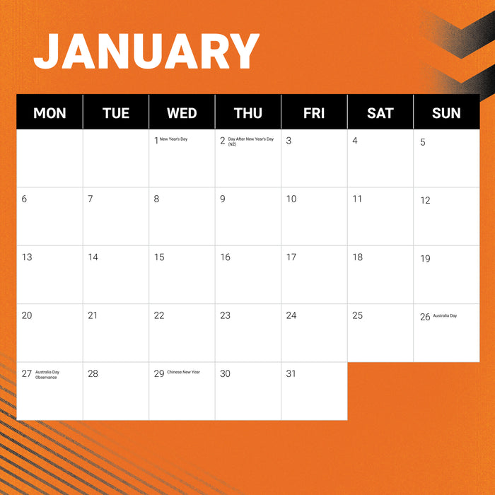 2025 NRL Wests Tigers Wall Calendar