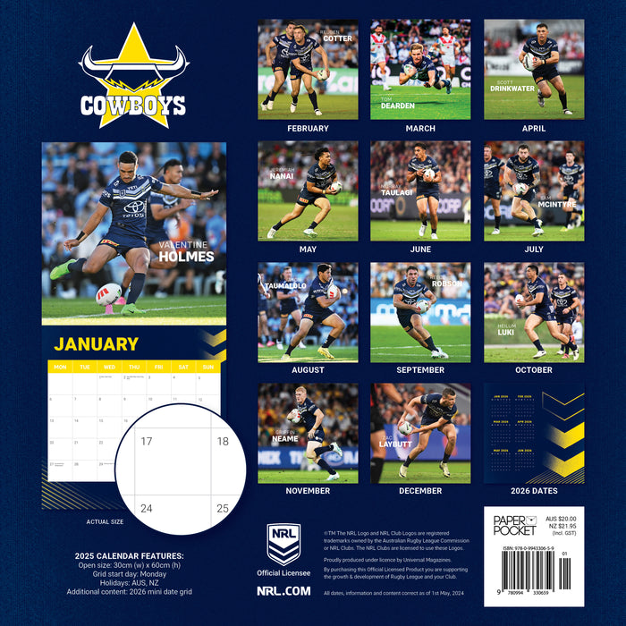 2025 NRL North Queensland Cowboys Wall Calendar