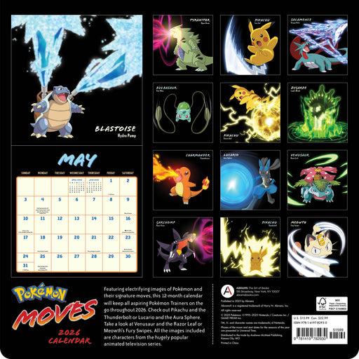 Pokemon Moves 2026 Square Wall Calendar
