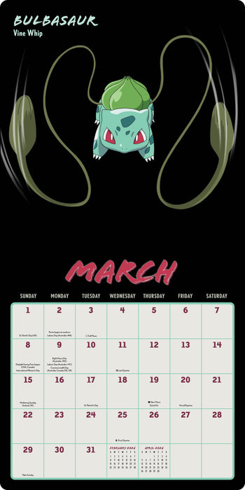 Pokemon Moves 2026 Square Wall Calendar