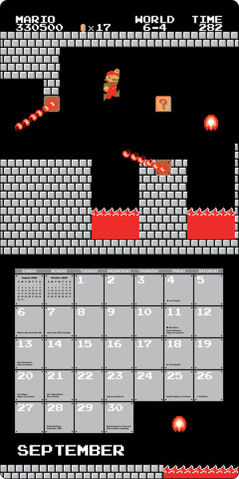 Super Mario Bros 8 Bit Retro WITH Die-cut Notecards 2026 Square Wall Calendar