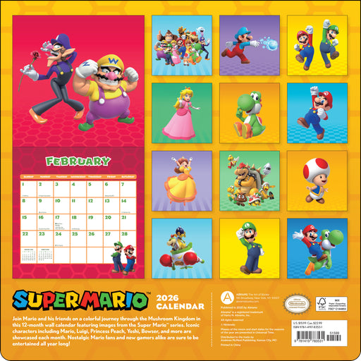 Super Mario 2026 Square Wall Calendar