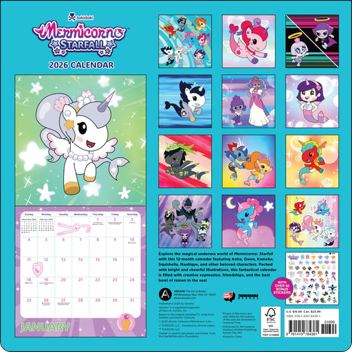 Mermicorno Starfall with Stickers 2026 Square Wall Calendar
