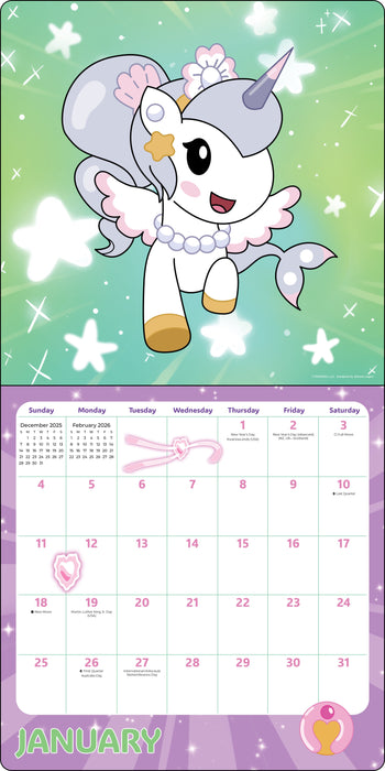 Mermicorno Starfall with Stickers 2026 Square Wall Calendar