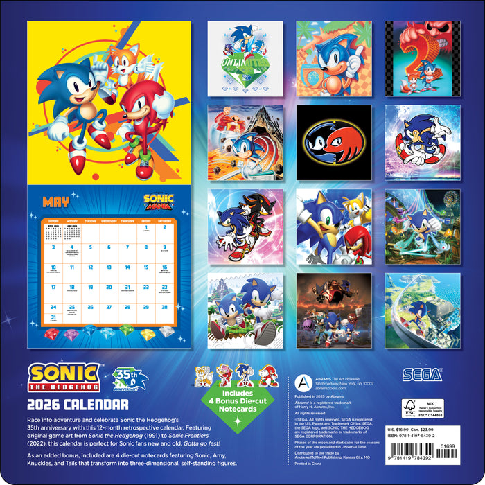 Sonic the Hedgehog 35th Anniversary 2026 Square Wall Calendar