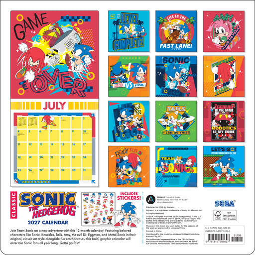 Sonic the Hedgehog with Bonus Stickers 2027 Square Wall Calendar