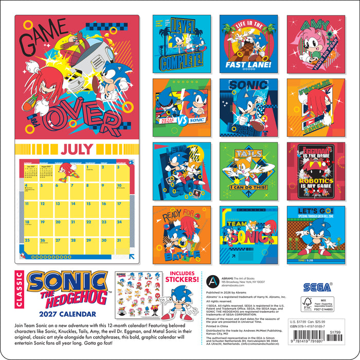 Sonic the Hedgehog with Bonus Stickers 2027 Square Wall Calendar