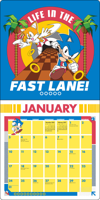 Sonic the Hedgehog with Bonus Stickers 2027 Square Wall Calendar