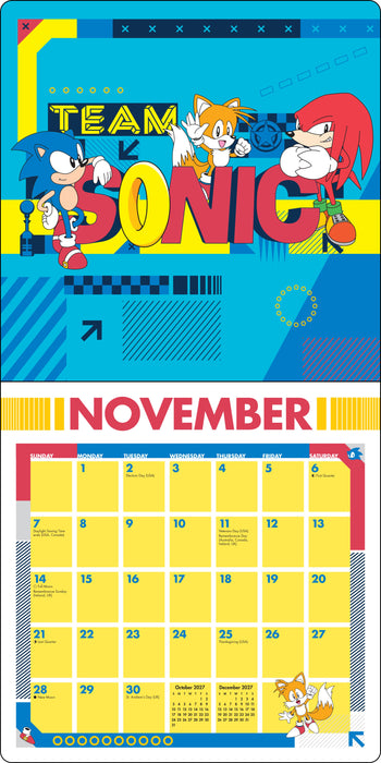 Sonic the Hedgehog with Bonus Stickers 2027 Square Wall Calendar