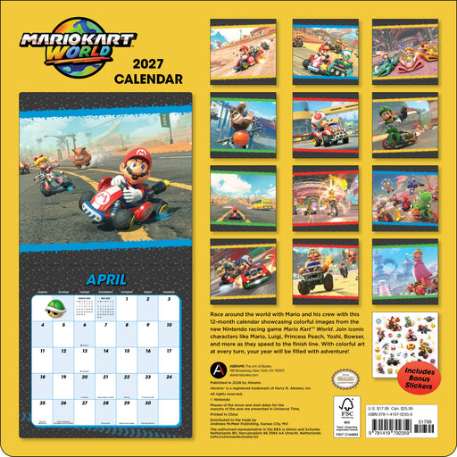 Mario Kart World with Bonus Sticker 2027 Square Wall Calendar