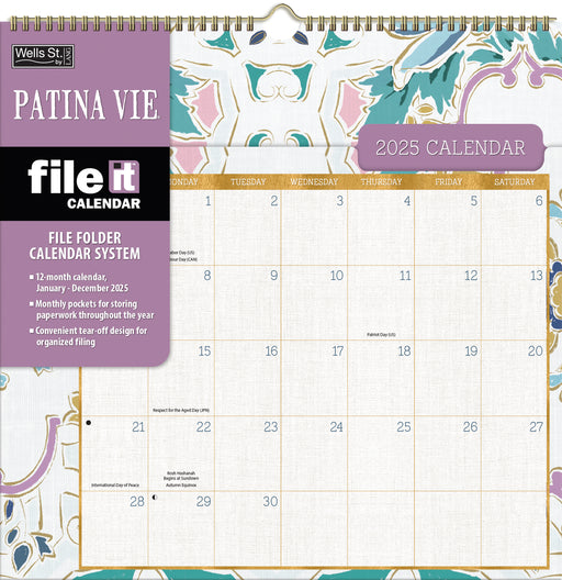 2025 Patina Vie File-It Wall Calendar by  Wells St By Lang from Calendar Club