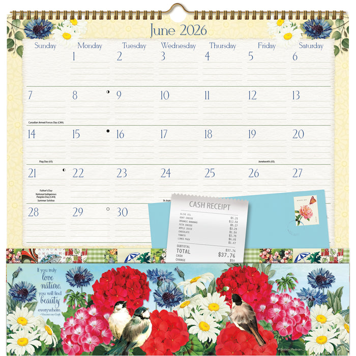 Botanical Gardens Note Nook 2026 Square Wall Calendar with Pocket