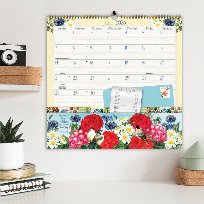 Botanical Gardens Note Nook 2026 Square Wall Calendar with Pocket