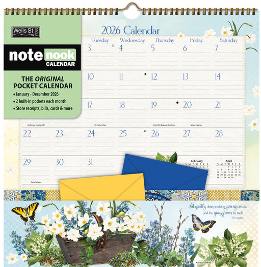 Botanical Gardens Note Nook 2026 Square Wall Calendar with Pocket