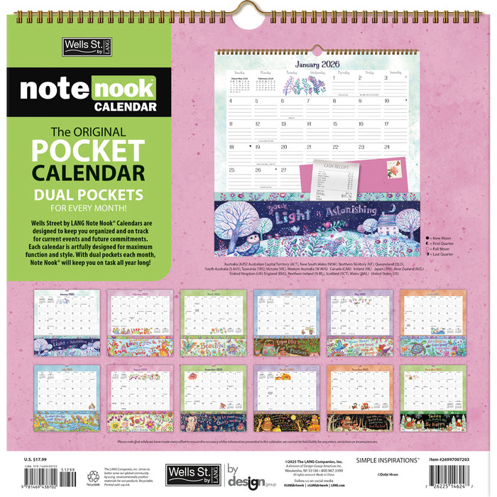 Simple Inspirations Note Nook 2026 Square Wall Calendar with Pocket
