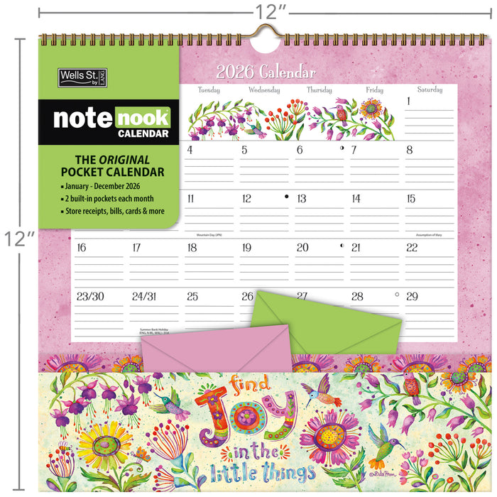 Simple Inspirations Note Nook 2026 Square Wall Calendar with Pocket