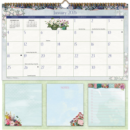 Botanical Gardens Memomate Spiral 2026 Square Wall Calendar