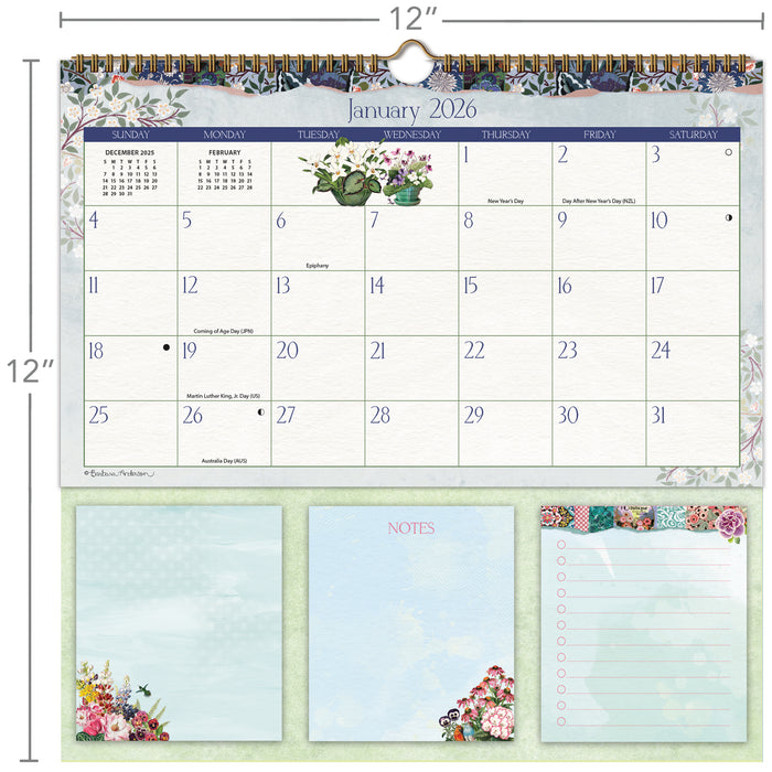 Botanical Gardens Memomate Spiral 2026 Square Wall Calendar