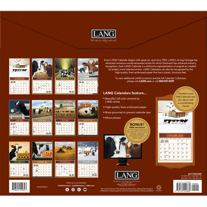 Cows Cows Cows with Bonus Print 2026 Large Wall Calendar