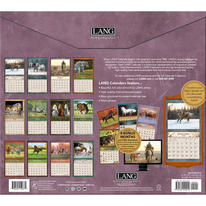 Horses In The Mist with Bonus Print 2026 Large Wall Calendar