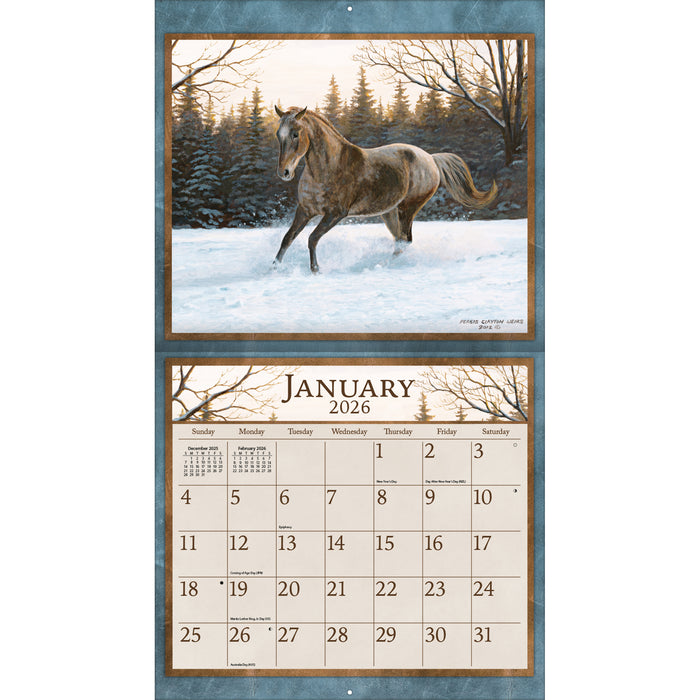 Horses In The Mist with Bonus Print 2026 Large Wall Calendar