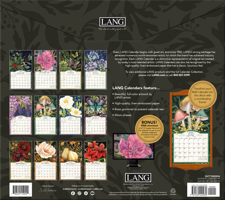 Midnight Garden with Bonus Print 2026 Large Wall Calendar