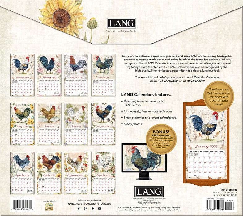 Proud Rooster with Bonus Print 2026 Large Wall Calendar