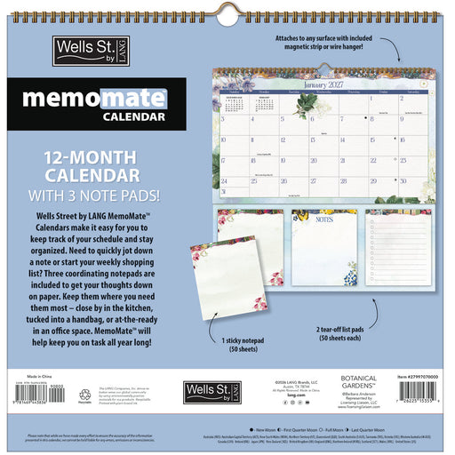 Memomate Botanical Gardens  2027 Square Wall Calendar