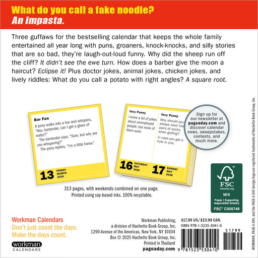 290 Bad Jokes and 75 Punderful Puns 2026 Page-A-Day Calendar