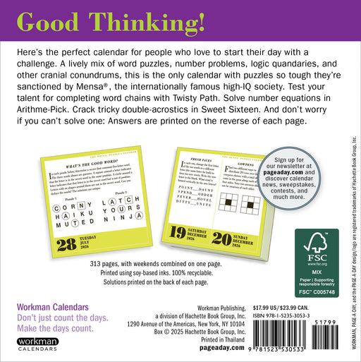 Mensa 365 Brain Puzzlers 2026 Page-A-Day Calendar