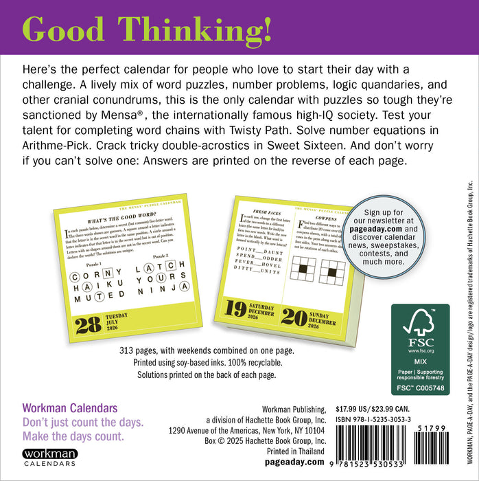 Mensa 365 Brain Puzzlers 2026 Page-A-Day Calendar