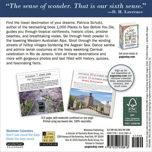 1000 Places To See Before You Die 2026 Page-A-Day Calendar