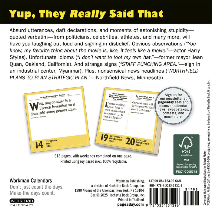 365 Stupidest Things Ever Said 2026 Page-A-Day Calendar