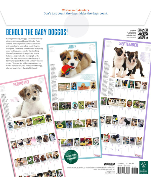 365 Puppies a Year Picture A Day 2026 Square Wall Calendar