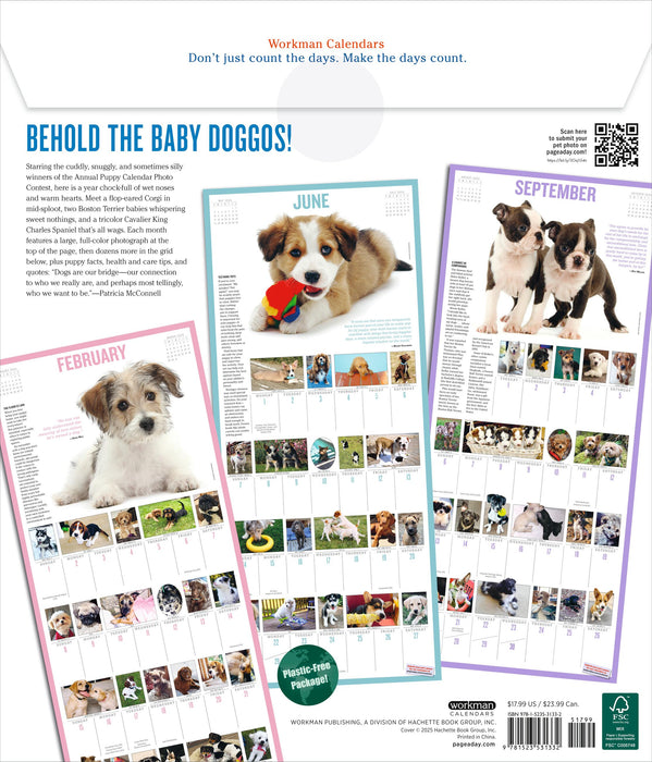 365 Puppies a Year Picture A Day 2026 Square Wall Calendar