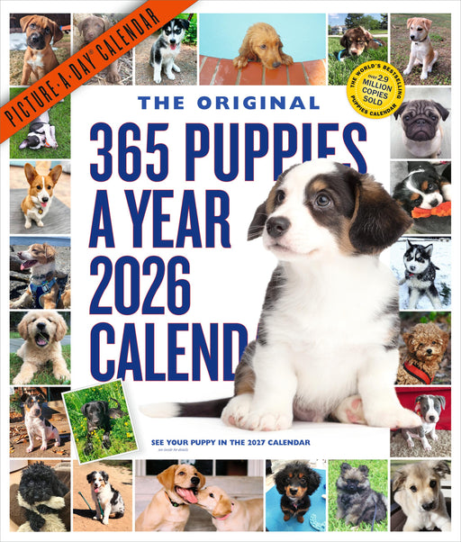 365 Puppies a Year Picture A Day 2026 Square Wall Calendar