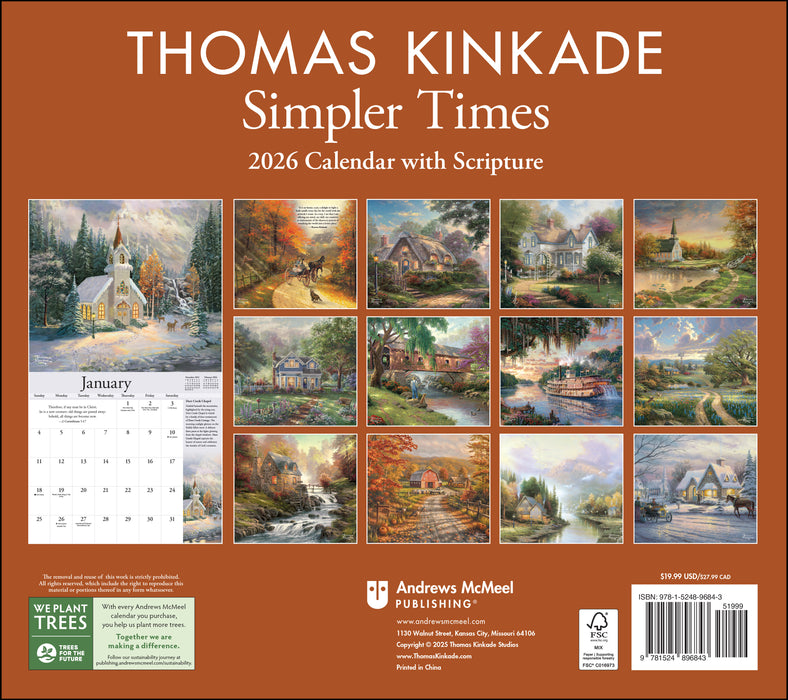 Thomas Kinkade Collector's Scripture Edition 2026 Deluxe Wall Calendar