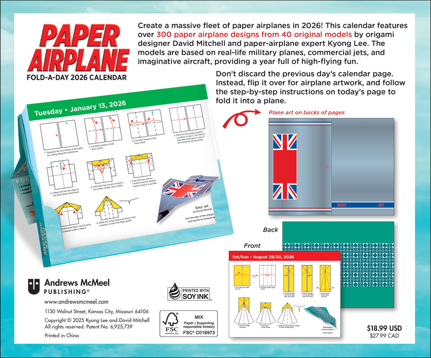 Paper Airplane Fold a Day 2026 Page-A-Day Calendar
