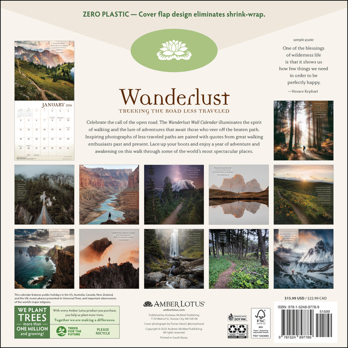 Wanderlust 2026 Square Wall Calendar
