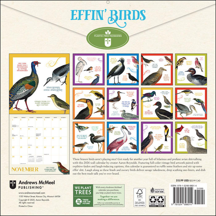 Effin' Birds 2026 Square Wall Calendar