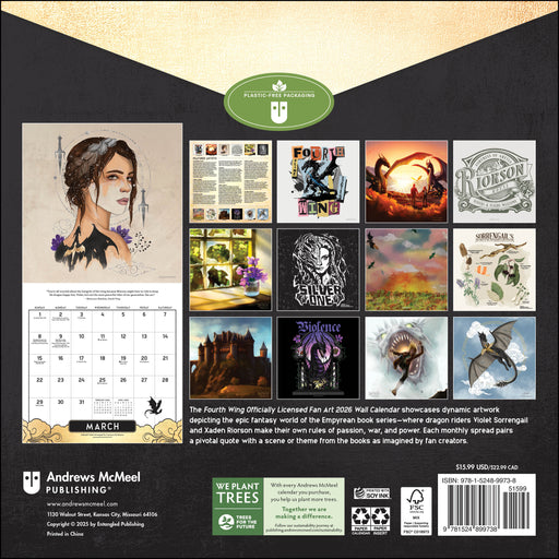 Fourth Wing Licensed Fan Art 2026 Square Wall Calendar