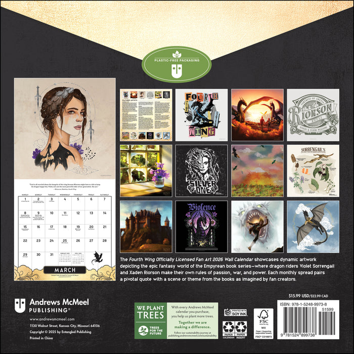 Fourth Wing Licensed Fan Art 2026 Square Wall Calendar