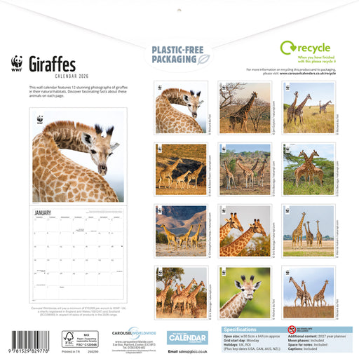 WWF Giraffes 2026 Square Wall Calendar