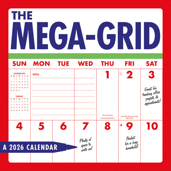 Mega Grid 2026 Square Wall Calendar