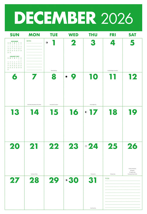 Monster Grid 2026 Large Wall Calendar